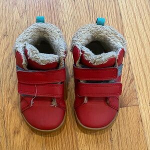 Red Ten Little Kids Barefoot Shoes with Faux Fur Lining